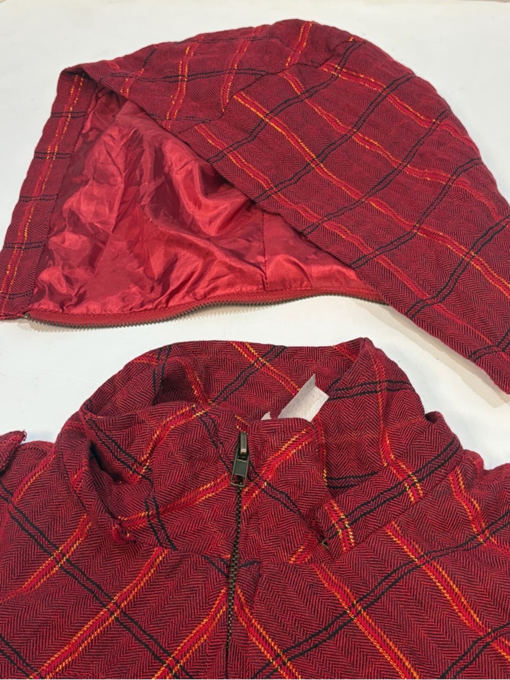Feline Red Gold Plaid Cropped Full Zip Jacket Detachable Hood Junior Size Large - Picture 7 of 16